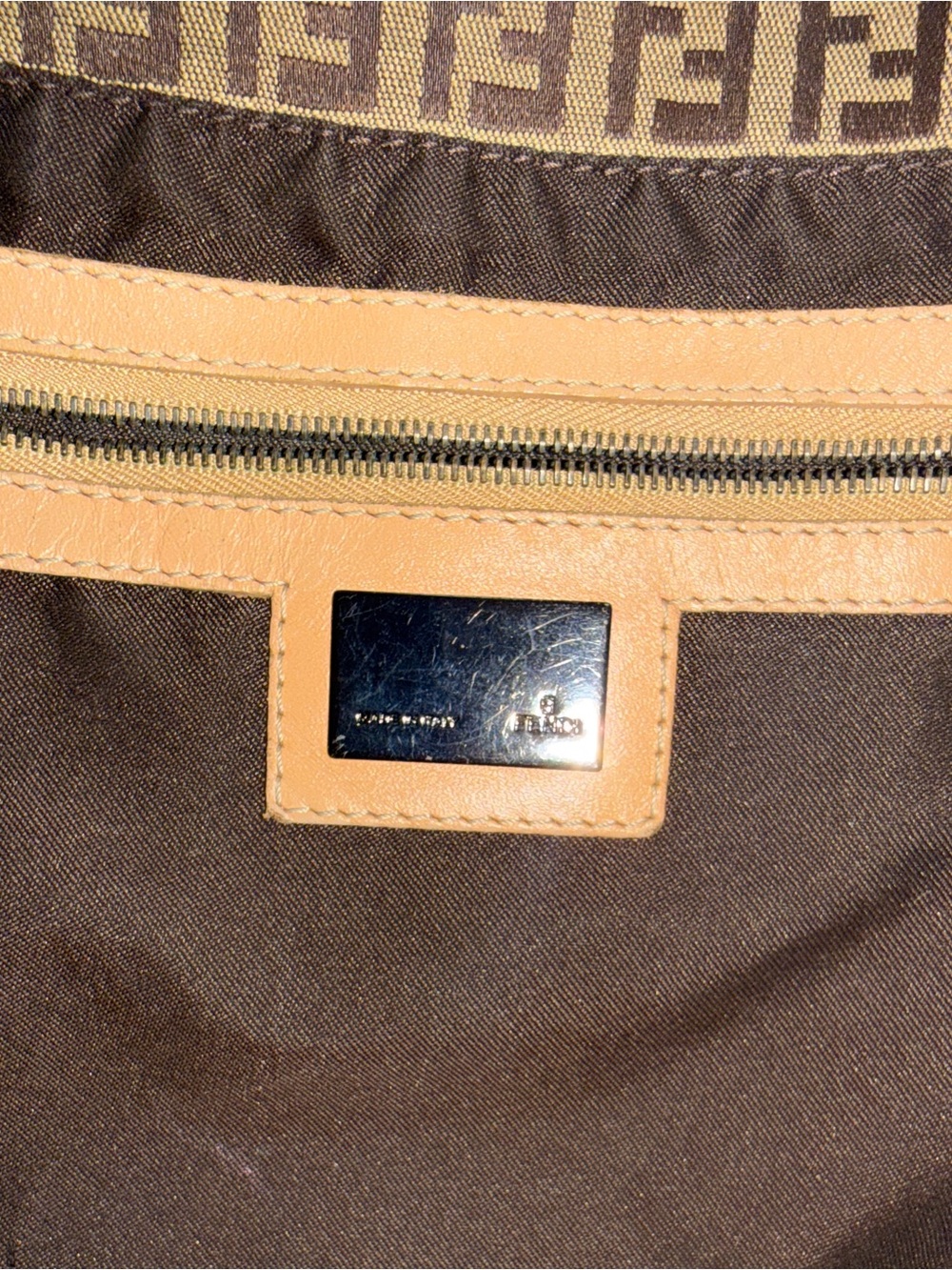 Vintage Fendi Zucchino Mama Baguette Shoulder Bag with Tan Leather Trim - Picture 8 of 9